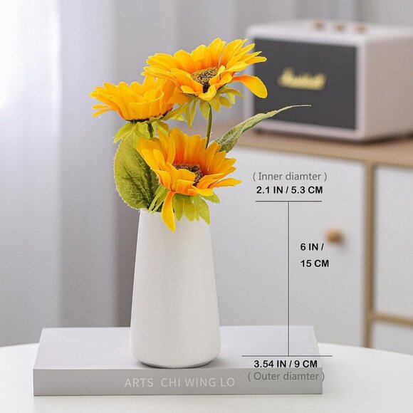 Bright White Vase - 6“ White Ceramic Flower vase, Boho Vases for Pampas Grass, M - Picture 2 of 9